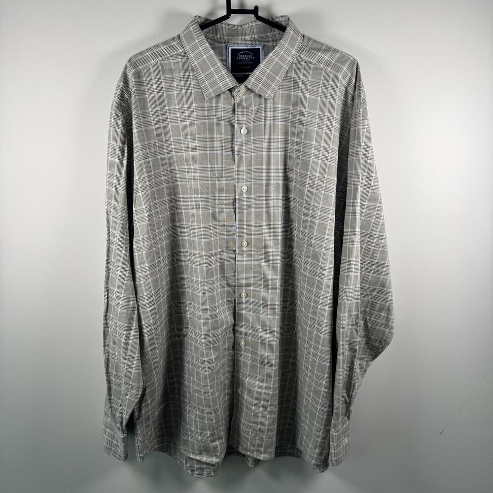 Charles Tyrwhitt Shirt Mens 2XL Gray Plaid Classic Fit 100% Cotton Long Sleeve